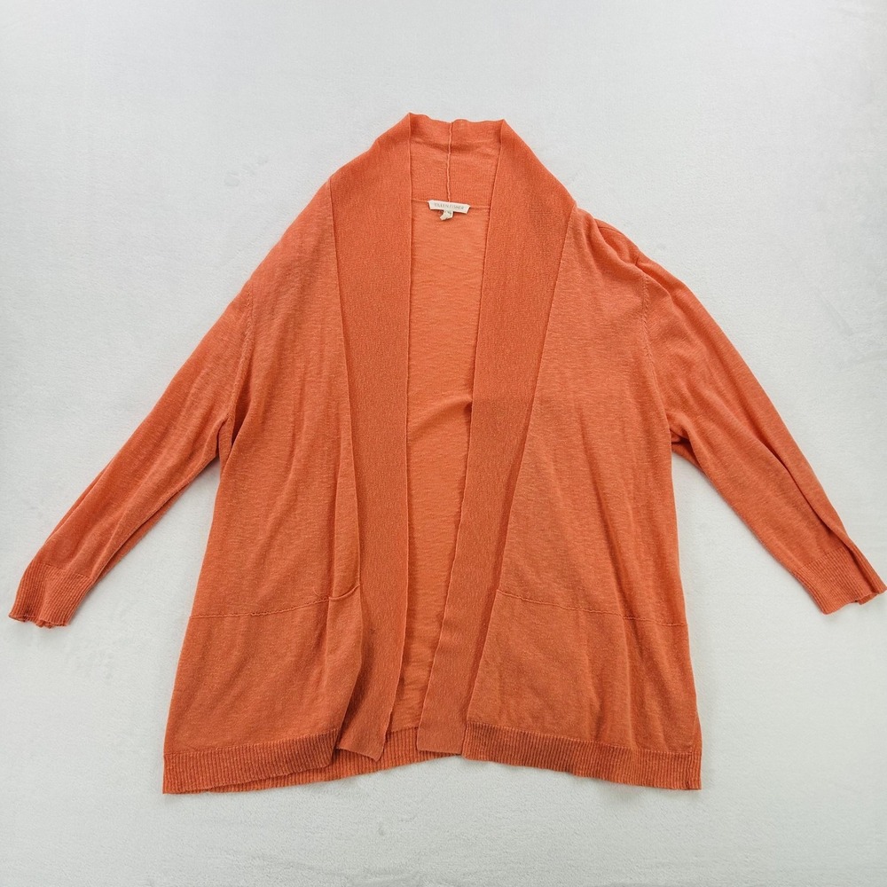 Eileen Fisher Cardigan Sweater Womens XL Orange Open Front Linen Blend Pockets